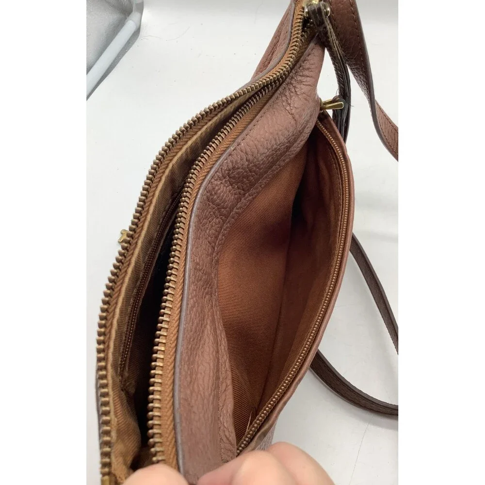 Vintage Fossil  Fiona Leather Shoulder Bag Adjustable Brown Pebbled Brass Key